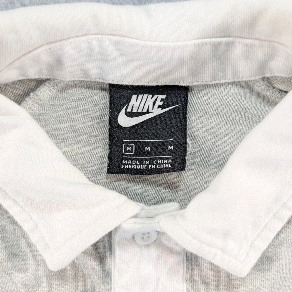Nike Swoosh Mens Grey White Long Sleeve Rugby Polo Shirt Medium‎ 20.5x27